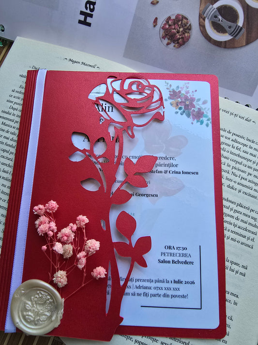 Invitație Nuntă Elegantă Trandafir