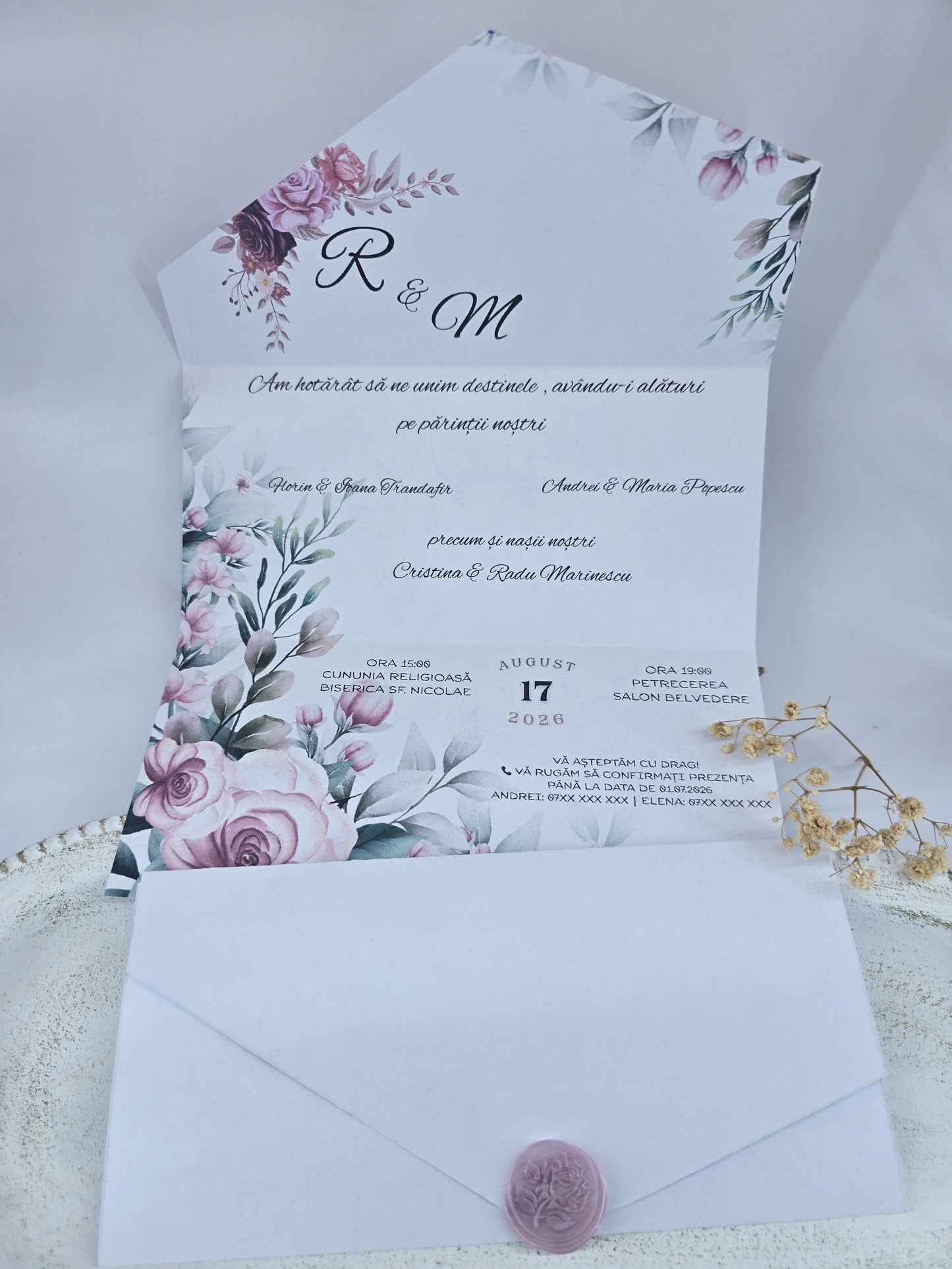 Invitație Trandafir Romantic
