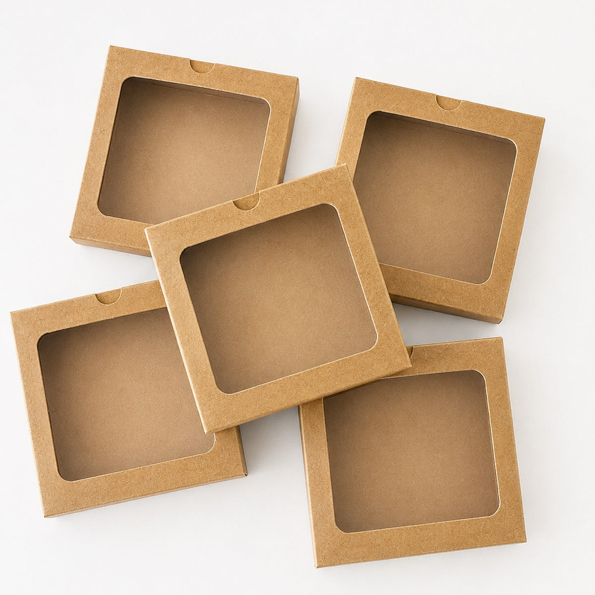 Cutii handmade 7x7x1.5 cm – elegante, cu capac fereastră patrata | Set 50buc
