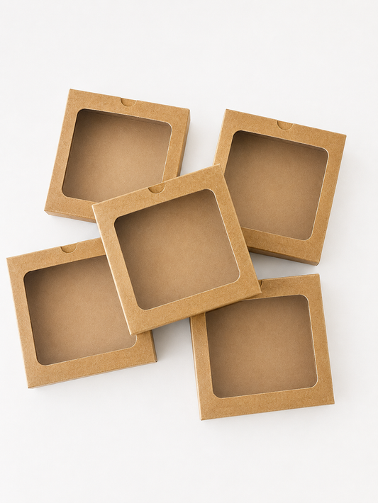 Cutii handmade 7x7x1.5 cm – elegante, cu capac fereastră patrata | set 50buc