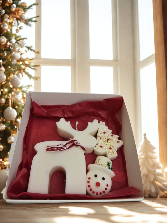 Pachet de Crăciun „Magia Renului” – Lumânare Handmade și Melt-uri Parfumate