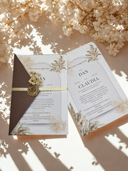 Invitație Elegantă Maro Crem